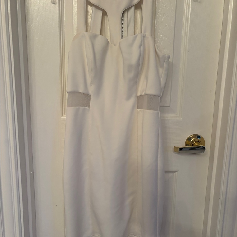 Guess Ivory Strapless Cocktail Dress with Mesh Insets